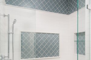 White Subway tile with a stunning blue accent tile
